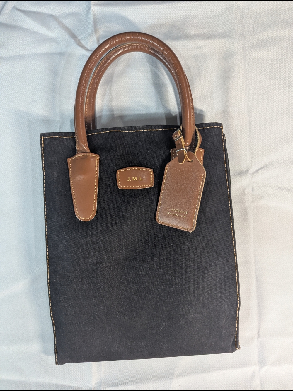 T. Anthony Canvas Tote Bag With Leather Handles